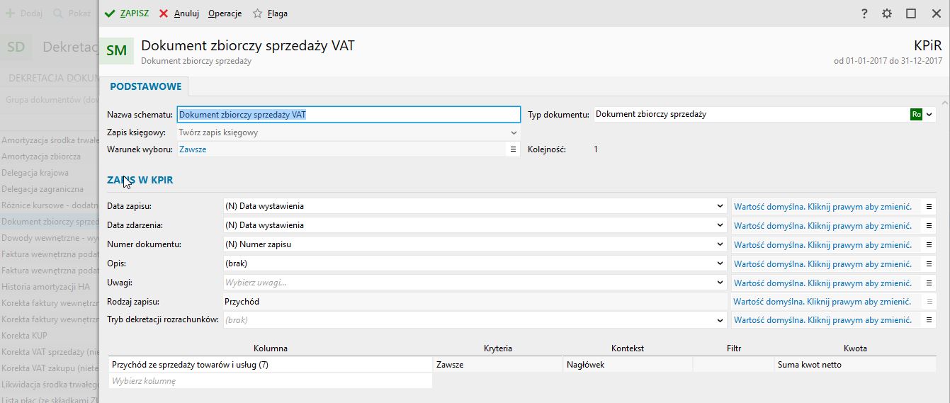 Dekretacja zbiorczego zapisu sprzedaży VAT do KPiR - Rachmistrz