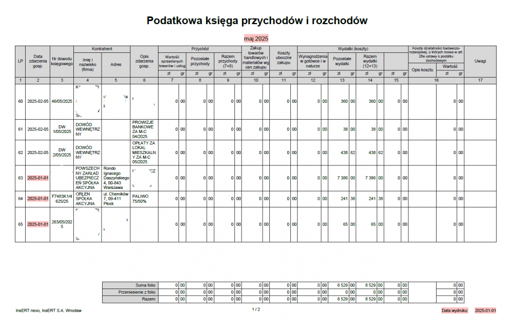 XYZ - Księga przychodów i rozchodów - maj 2025.png